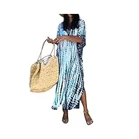 bsubseach femme robe de plage tunique plage caftan grande taille demi manches kaftan bohème maxi longue bleu clair