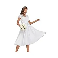ever-pretty a-line robe de mariée longue femme en dentelle col en v à mancherons taille empire simple blanc 42