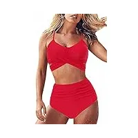 jfan femme maillot de bain 2 pièces multicolore sexy push up tankini amincissante slim taille haute bikini classique ensemble de swimwear de plage rouge m