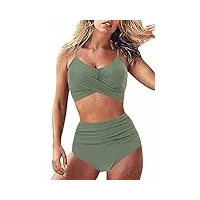jfan femme maillot de bain 2 pièces multicolore sexy push up tankini amincissante slim taille haute bikini classique ensemble de swimwear de plage vert m