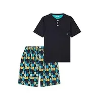 mariner - pyjama short à manches courte en pur coton motifs ananas - couleur - bleu - pointure - 2/small