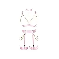 petmhs harnais pour femme - style punk - avec découpes - pour lingerie et porte-jarretelles, rose, taille unique