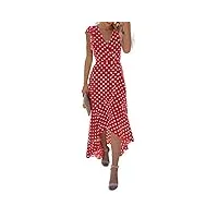grecerelle robe longue d'été pour femme - style bohème floral - robe de cocktail midi à pois - col en v - style bohème - robe longue fluide pour femme, 03 pois rouge, l