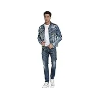 cipo & baxx veste en jean pour homme style usé vintage - bleu - m