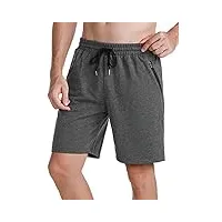 wayleb short sport homme, short homme coton leger avec poche zippée, shorts et bermudas homme, l+gris foncé