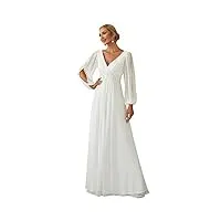 ever-pretty robe de soirée grande taille femme longue manche longue col v en mousseline applique plissé blanche 44