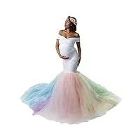 myrisam robe de maternité en tulle arc-en-ciel pour femme enceinte avec traîne - blanc - taille l