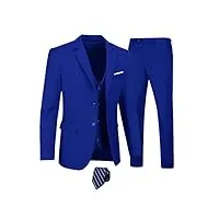 furuyal costume 3 pièces pour homme coupe ajustée blazer robe business mariage fête veste gilet et pantalon avec cravate, bleu marine, taille s