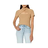 bcbgmaxazria top with short sleeves and cutouts blouse, camel, m femme