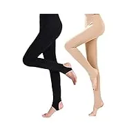 blostirno collants thermiques doublés en polaire pour femme - leggings opaques pour l'hiver - pantalon épais et chaud, lot de 2 étriers noirs et peau, x-large