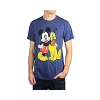 disney mickey mouse & pluto t-shirt graphique pour homme t-shirt vintage pour adulte, bruyère marine de qualité, l