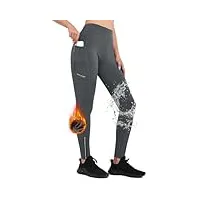 baleaf legging doublé en polaire pour femme - résistant à l'eau - collants de course à pied - pantalon de randonnée par temps froid - poches zippées, gris, xxl