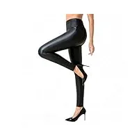 powder queen leggings simili cuir femmes taille haute sexy leggings en cuir pu pantalons collants treggins leggins femme pantalon, noir 3xl