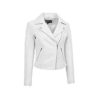 a1 fashion goods femmes cuir véritable souple vestes de motard aménagée matelassé couleurs assorties bella (42, blanc)