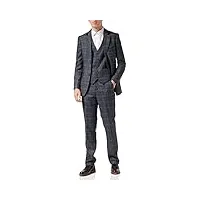 3 pièce costume tweed hommes gatsby retro prince of wales vérifier Élégant veste cintrée pantalons gilet [suit-hugo-grey-52eu]