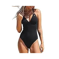 cupshe femme maillot de bain 1 pièce col v triangle croisé dos nu profond halter réglable amincissant rembourré vintage monokini noir s