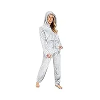 citycomfort pyjama femme hiver, ensembles de pyjama en polaire vêtements de nuit femme à capuche (gris fourrure, m)