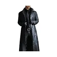 vestes en cuir noir pour hommes manteaux en cuir pleine longueur pour hommes biker classique faux slim fit moto manteau long