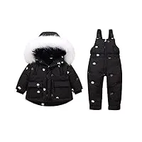 enfant combinaisons de ski, hiver duvet manteau à capuche pantalon salopette de ski pour filles, noir 100-110cm