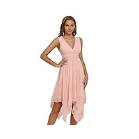 ever-pretty robe de soirée longue femme asymétrique col en v en mousseline de soie plissé classique rose 42