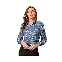 allegra k chemise boutonnée à poches boutonnées pour femmes bleu floral xs