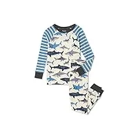 hatley organic cotton raglan sleeve pyjama set ensemble de pijama, shark school, 4 years garçon