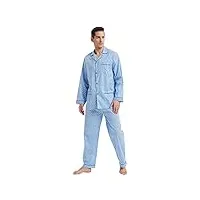 global ensemble de pyjama hommes coton vêtements de nuit boutonnés à manches longues vêtements de nuit à cordon de serrage ensemble de pyjama respirant hommes haut fond bleu carré bleu l
