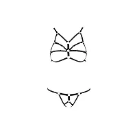 selente love & fun ensemble de lingerie chic à 3/4 pièces: soutien-gorge, slip, (porte-jarretelles) et bandeau pour les yeux en satin. fabriqué dans l'ue. (s-m, noir harnais ouvert)