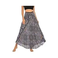 feoya jupe longue imprimée pour femme - style bohème - jupe maxi - bretelles réglables - pour les loisirs et les vacances, motif 39., taille unique