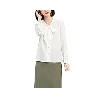 valin chemise en soie blanc unie manches longues col noué blouse À pulls soie femme,xl,s3382