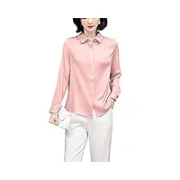 valin chemise en soie rose unie manches longues revers blouse À boutons soie femme,xxl,s3369