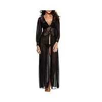 amabilemia robe longue sexy en dentelle noire transparente avec string à manches longues chemise de nuit kimono floral lingerie ds31037 (noir, taille m)