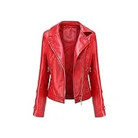 luohaibell veste en cuir blazer pour femme simili cuir biker manteau femme grande taille croix sangle mode zippé biker blouson rouge l