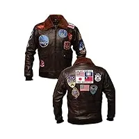veste aviateur en cuir véritable pour homme avec col en fourrure - veste aviateur g1 - blouson aviateur usaaf, marron d'origine, m