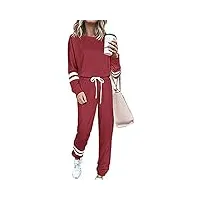buoydm survêtement femme ensemble de sport deux pièce sweatshirt + pantalon casual pyjama jogging pullover outwear tenue yoga sportswear… (rouge, xl)