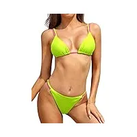 shekini femme classique maillot de bain deux pièces sexy triangle réglable bikini femme 2 pièces taille basse bas de bikini bikini de plage(s,jaune fluorescent)
