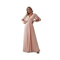 ever-pretty robe de soirée grande taille femme longue manche longue col v en mousseline applique plissé rose 46