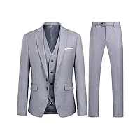 costume homme 3 pièces slim fit smoking deux boutons couleur unie mariage business confort elégant veste gilet et pantalon gris claire s