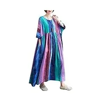 versear robe maxi bohème florale en coton et lin, poches col rond, manches courtes robe décontractée ample, style five, taille unique