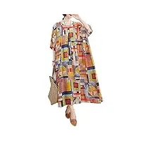 versear robe longue d'été rétro bohème florale pour femme caftan à manches courtes plissée décontractée ample balançoire vacances plage tenue casual robes avec poches style six, taille unique