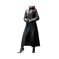 manteau coupe-vent long et fin en similicuir pour femme, couleur unie, noir , m