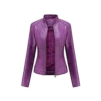 wslcn femme veste en similicuir moto blouson zippé casual bomber jacket violet l
