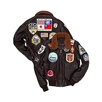 veste d'aviateur airforce en cuir vintage avec fourrure amovible pour homme, patchs usaaf en cuir véritable, b3 ww2 navy pilot bomber jacket, marron, s