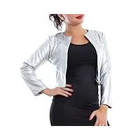 toocool veste courte pour femme en cuir synthétique boléro sans fermeture veste vi-2601, argent, taille unique