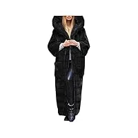 manteau d'hiver pour femme - veste à capuche chaude en fausse fourrure - veste longue d'hiver pour femme - Élégante cardigan - veste longue mi-saison - veste en peluche avec fourrure, noir , s