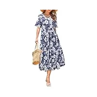 styleword femme robe d'été midi manches courtes ruffle robe fleurie swing longue maxi avec poches