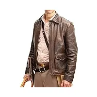 veste bomber vintage en cuir de vachette pour homme - indiana harrison jones - marron, veste en cuir véritable marron vieilli, medium