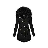 manteau zippé à capuche femme chaud hiver plus épais, hoodie veste en laine coton de couleur unie tunique pardessus doudoune en duvet avec grand col en fourrure décontractée blouson survêtement sport