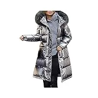 manteau en duvet pour femme - longue veste d'hiver - doudoune avec fourrure - chaud - parka d'hiver épaisse - casual - veste d'extérieur avec capuche, argent (silver), l