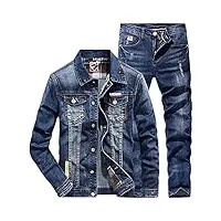 ensemble de 2 pièces pour homme style punk - décontracté - avec trou déchiré - veste en jean à manches longues + jeans - 8015 - m jeans 29